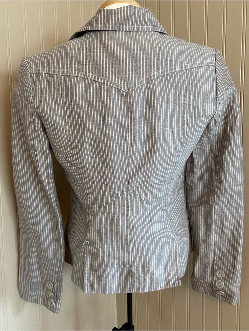 Le Chateau Striped Linen Blazer in Grey/Brown/Cream Women’s Size Small - Picture 7 of 8